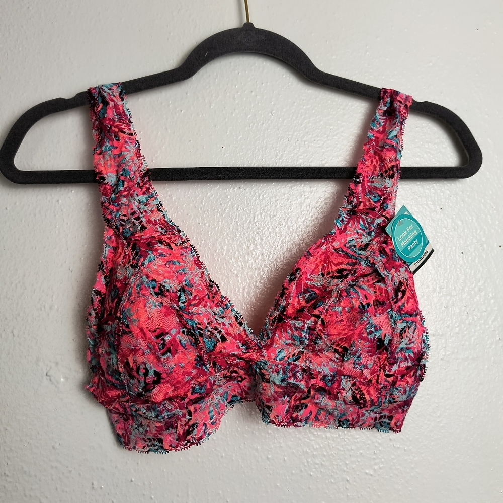 just be Bralette Women's Size L Lace Neon Pink